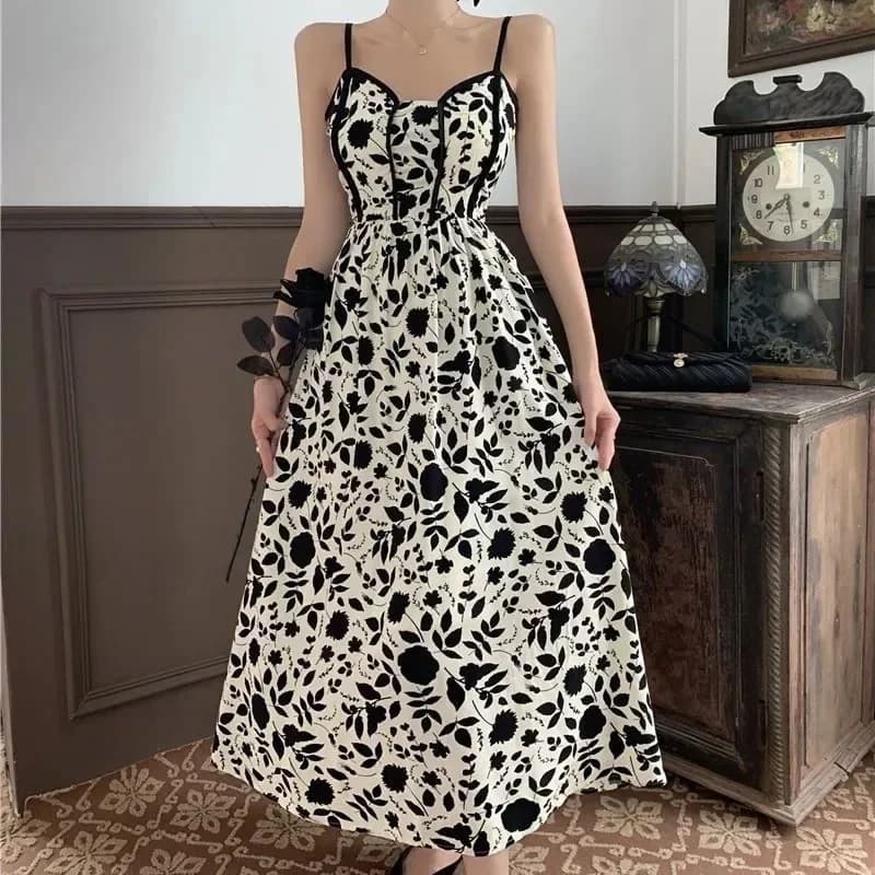 Lucyever Women Spaghetti Strap Dress Korean Style Super Fairy Floral Maxi Dress Female Summer Resort Style Suspender Dresses