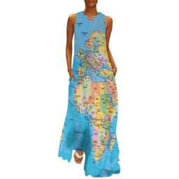 Earth Map Dress World Maps Print Elegant Maxi Dress Street Style Bohemia Long Dresses Women V Neck Custom Big Size Vestidos