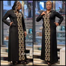 Fashion African-American Robe Hooded Black Rhinestone Embellished Dress