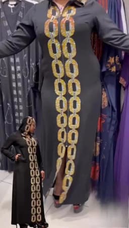 Fashion African-American Robe Hooded Black Rhinestone Embellished Dress