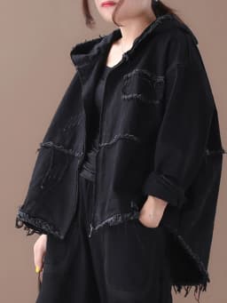 Amax luluE Korean Womens Loose Outerwear Fashion Coats Ladies Hooded Clothes Vintage Spring Jackets Oversized Denim Streetwear