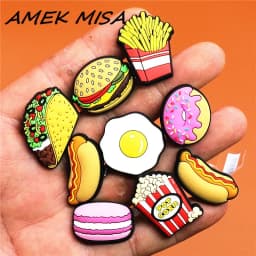 Original 1pcs Novelty Food PVC Shoe Decorations Accessories Donuts Popcorn Omelette Sandals Buckle Charms Kids Party Brand Gift