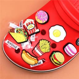 Original 1pcs Novelty Food PVC Shoe Decorations Accessories Donuts Popcorn Omelette Sandals Buckle Charms Kids Party Brand Gift