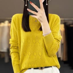 New Women Wool Blend Sweater Spring O-neck Geometric Hollow Pullover Fashion Soft Sweater Loose Casual Knit Base Tops