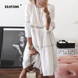 Print Mid Dress S-5XL Size Summer Women Elegant Butterfly Lady Casual O Neck Loose Party Dress Chic Allover Embroidary Lace Tape