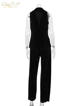 Clacive Bodycon Black Pleated 2 Piece Sets Women Outfit 2023 Summer Sleeveless Tank Top With High Waist Wide Pants Set Female