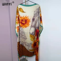 WINYI Summer beach Dress NEW Print Boho Hijab Loose vetidos Elegantes Muslim Abaya Robe Gown Sexy Lady Party maxi holiday kaftan