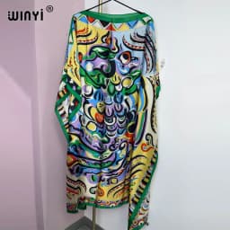 WINYI Summer beach Dress NEW Print Boho Hijab Loose vetidos Elegantes Muslim Abaya Robe Gown Sexy Lady Party maxi holiday kaftan