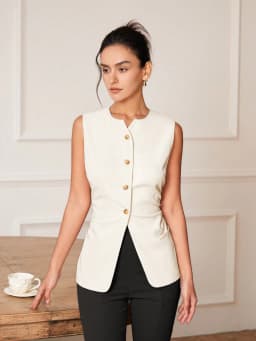 AEL Women's Monochromatic Sleeveless Suit Vest, Casual Fashion