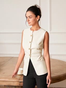 AEL Women's Monochromatic Sleeveless Suit Vest, Casual Fashion
