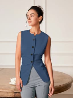 AEL Women's Monochromatic Sleeveless Suit Vest, Casual Fashion
