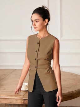 AEL Women's Monochromatic Sleeveless Suit Vest, Casual Fashion