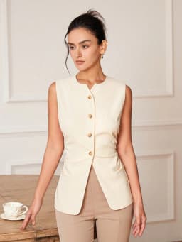 AEL Women's Monochromatic Sleeveless Suit Vest, Casual Fashion