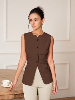AEL Women's Monochromatic Sleeveless Suit Vest, Casual Fashion