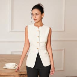 AEL Women's Monochromatic Sleeveless Suit Vest, Casual Fashion