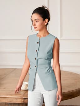AEL Women's Monochromatic Sleeveless Suit Vest, Casual Fashion