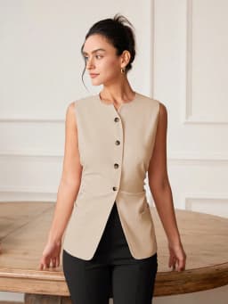 AEL Women's Monochromatic Sleeveless Suit Vest, Casual Fashion