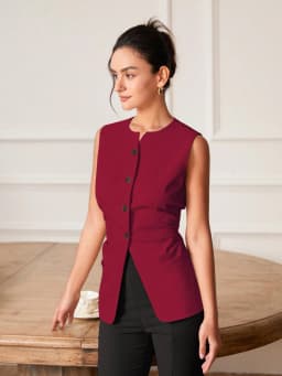 AEL Women's Monochromatic Sleeveless Suit Vest, Casual Fashion