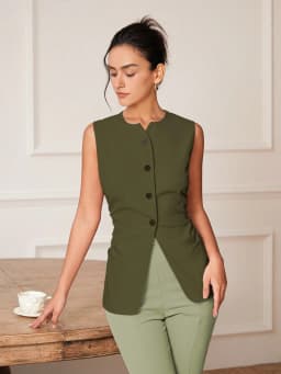 AEL Women's Monochromatic Sleeveless Suit Vest, Casual Fashion