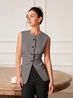 AEL Women's Monochromatic Sleeveless Suit Vest, Casual Fashion