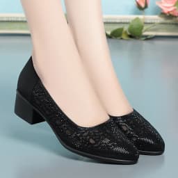 2024 New Summer Fashion Pumps Cut-outs Rhinestones Shoes Women Crystal Casual Round Head Thick Heel Soft Leather Sandals