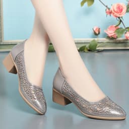 2024 New Summer Fashion Pumps Cut-outs Rhinestones Shoes Women Crystal Casual Round Head Thick Heel Soft Leather Sandals