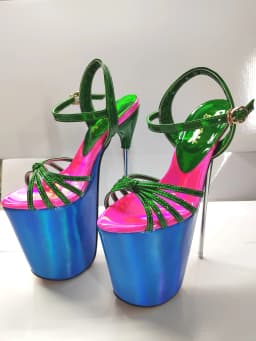 Summer 19cm Metal Thin High Heels Sandals Female Platform Women's Shoes Narrow Band Steel Pipe Dance Buckle SM Stripper Pumps