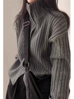 Autumn and winter turtleneck pit strip cashmere knit cardigan women thickened small pure wool sweater loose short coat tide