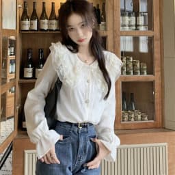 Lucyever Women's White Chiffon Blouse Spring New Sweet Lace Collar Long Sleeve Shirts Female Korean Chic Buttons Up Shirt Tops