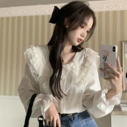 Lucyever Women's White Chiffon Blouse Spring New Sweet Lace Collar Long Sleeve Shirts Female Korean Chic Buttons Up Shirt Tops