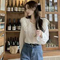 Lucyever Women's White Chiffon Blouse Spring New Sweet Lace Collar Long Sleeve Shirts Female Korean Chic Buttons Up Shirt Tops