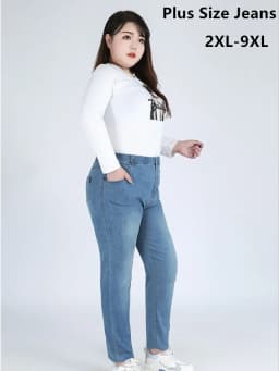 Classic Blue Women Pant Jeans 9XL 140KG 7XL 6XL Plus Size Large High Waist Elastic Denim Pants Female Casual Slim Fit Trousers