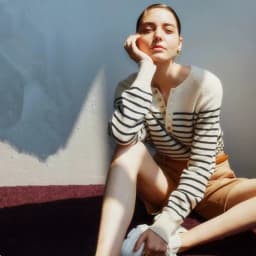 French crew-neck sweater Women's half-open neck breasted horizontal striped long sleeve pullover cashmere sweater loose knit top