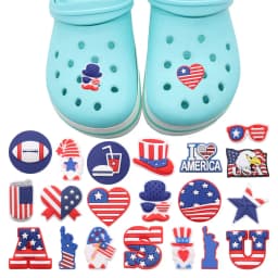 1pcs America USA Statue of Liberty Star Heart Hat Soccer PVC Shoe Charms Wristband Decoration Buckle Accessories Adult Gift