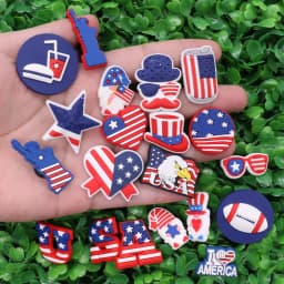 1pcs America USA Statue of Liberty Star Heart Hat Soccer PVC Shoe Charms Wristband Decoration Buckle Accessories Adult Gift