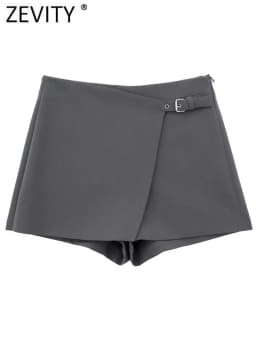 ZEVITY 2023 Women Fashion Belt Design Asymmetrical Mini Skirt Shorts Lady Side Zipper Hot Shorts Chic Pantalone Cortos QUN5454