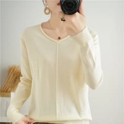 2026 Autumn/Winter Women's New Pullover Casual Solid 100% Cotton Knitted V-Neck Loose Sweater Fashion Soft Breathable Top