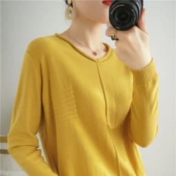 2026 Autumn/Winter Women's New Pullover Casual Solid 100% Cotton Knitted V-Neck Loose Sweater Fashion Soft Breathable Top