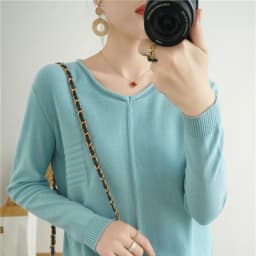 2026 Autumn/Winter Women's New Pullover Casual Solid 100% Cotton Knitted V-Neck Loose Sweater Fashion Soft Breathable Top