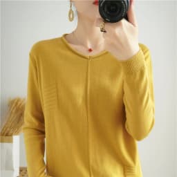 2026 Autumn/Winter Women's New Pullover Casual Solid 100% Cotton Knitted V-Neck Loose Sweater Fashion Soft Breathable Top