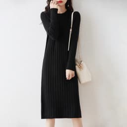 100% Pure Wool Knit Dress Women's Autumn And Winter Slim Knee-Length Dress Sweater Skirt With Bottoming Skirt
