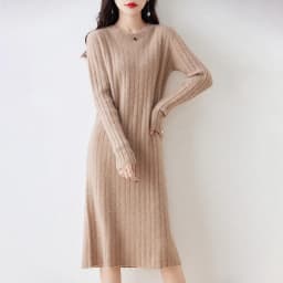 100% Pure Wool Knit Dress Women's Autumn And Winter Slim Knee-Length Dress Sweater Skirt With Bottoming Skirt