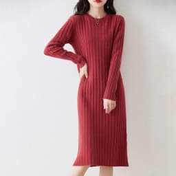 100% Pure Wool Knit Dress Women's Autumn And Winter Slim Knee-Length Dress Sweater Skirt With Bottoming Skirt
