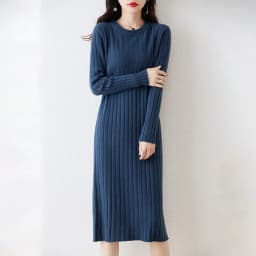 100% Pure Wool Knit Dress Women's Autumn And Winter Slim Knee-Length Dress Sweater Skirt With Bottoming Skirt