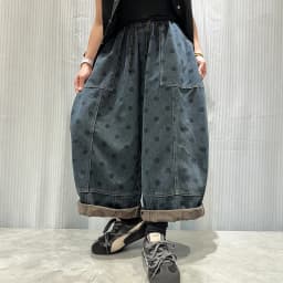 Amax LuluE 2026 Fashion Womens Autumn Dot Denim Pants Loose Casual Vintage Jeans Ladies Classic Elastic Waist Wide Leg Trousers