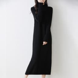 100% Pure Wool Dress Women's Autumn And Winter New Semi-High Collar Long Sleeve Slim Hem Cashmere Sweater Knit Long Skirt