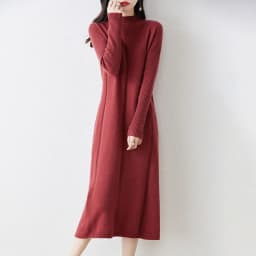 100% Pure Wool Dress Women's Autumn And Winter New Semi-High Collar Long Sleeve Slim Hem Cashmere Sweater Knit Long Skirt