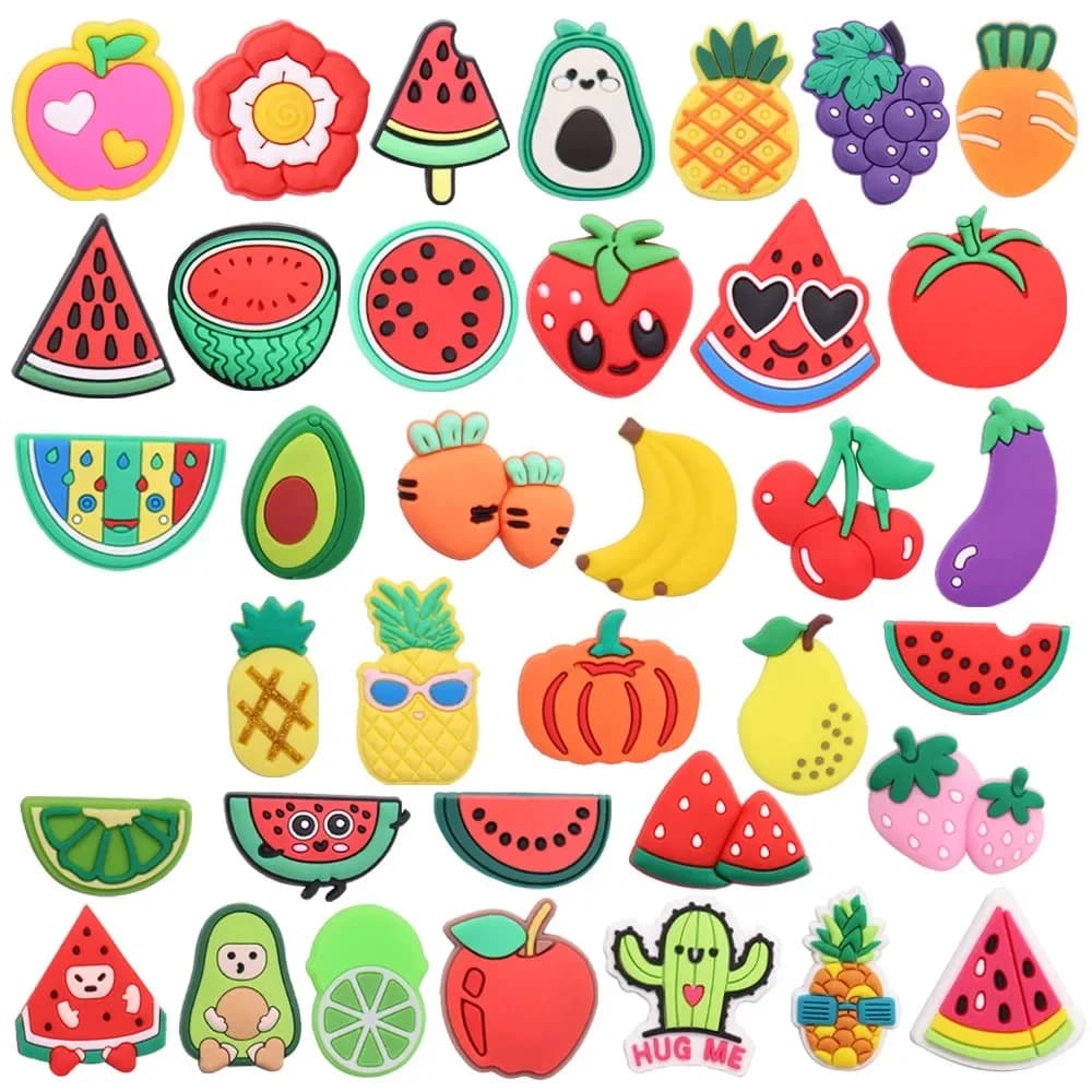1pcs PVC Shoe Charms Pineapple Grape Carrot Strawberry Watermelon Avocado Buckle Clog Hole Slipper Ornaments Kids Party Gift