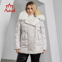 Astrid Women's Jacket Winter 2023 Plus Size Down Jackets Big Fur Collar Hooded Stitching Thickened Fleece Plush Coat Women Parka
