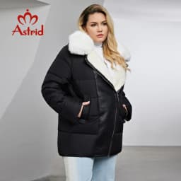Astrid Women's Jacket Winter 2023 Plus Size Down Jackets Big Fur Collar Hooded Stitching Thickened Fleece Plush Coat Women Parka